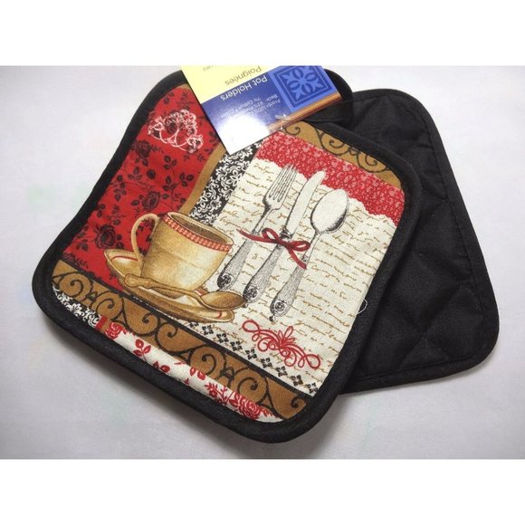 Coffee Cup Kitchen Towel and Potholders 3-Piece Set Pot Holder Cotton Polyester - Picture 2 of 3